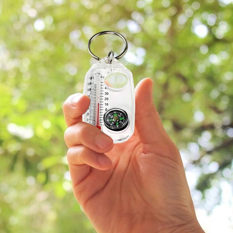 Compass Keychain Mini - Mini porte-clés multifonction Camping boussole thermomètre